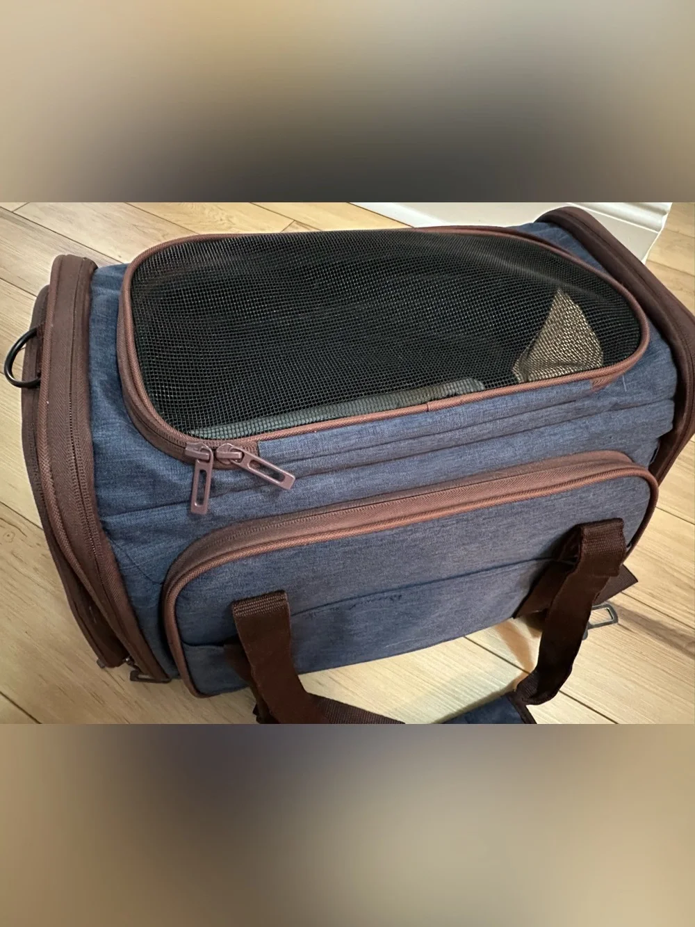 Classic Navy and Brown Soft-Sided Pet Carrier - Travel Tote